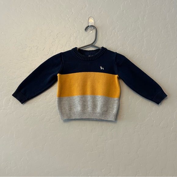 Janie and Jack colorblock navy, mustard and gray sweater size 12-18 months - Picture 2 of 9